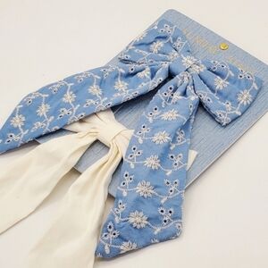 Sunday State Set of 2 Western Blue Embroidered Eyelet Oversize Hair Bows Clips